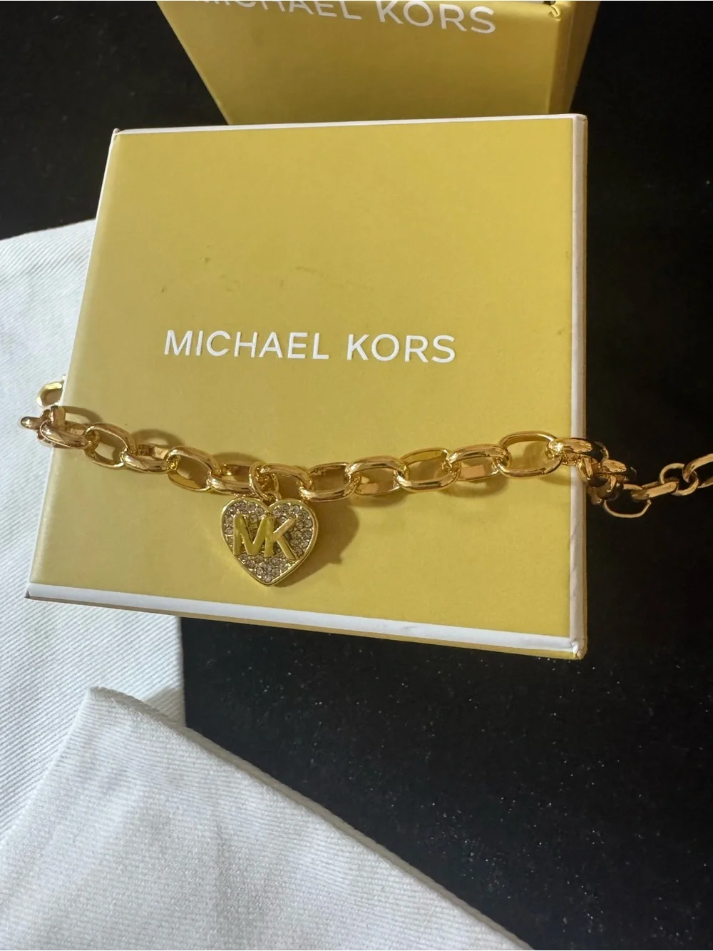 Michael Kors Gold Heart Link Bracelet with MK Charm